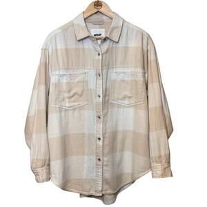 Aerie Anytime Fave Flannel Button Down Shirt Cotton Check Cake Batter Size Small